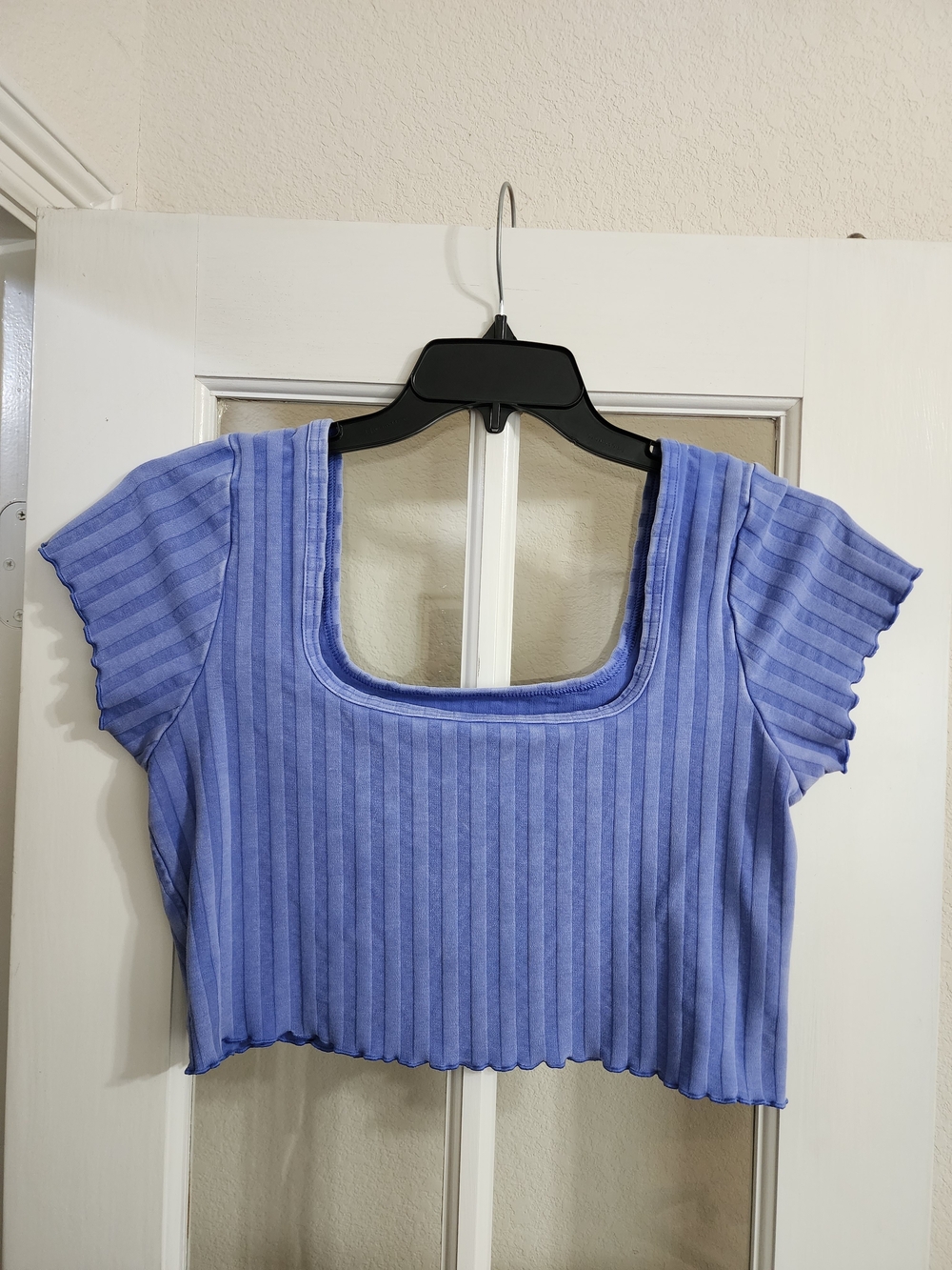 OFFLINE by Aerie Ribbed Square Neck Crop Top Blue XL Flutter Sleeve